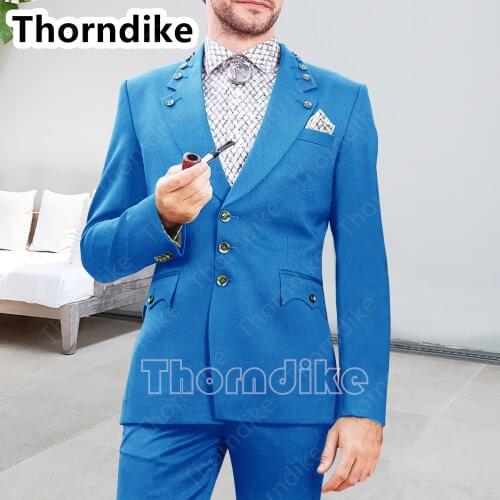 Thorndike New Unique Buttons Colorful Men Suit 2 Pieces Tuxedo Groom Wedding Formal Tuxedo Costume Homme Slim Fit (Jacket+Pants)