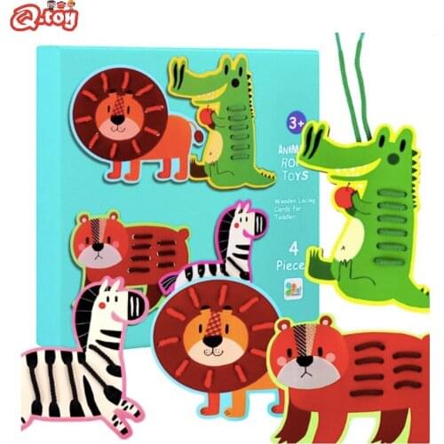 Montessori Educational Animals Lacing Toddlers Kids Teaching fruit stringing board life skills training Kids Thread