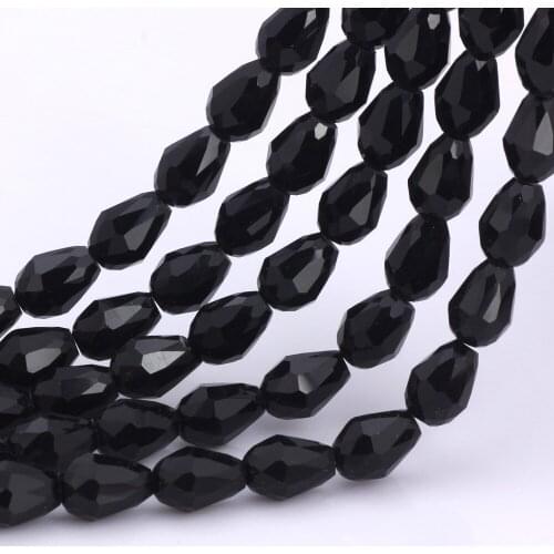 OlingArt 8*11mm 50pcs Waterdrop Faceted Austrian crystal beads black color Teardrop glass bead for jewelry making bracelet