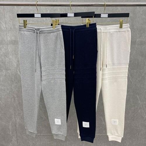 2021 Autumn Men thom Striped Trouser Sport Long Pants Cotton Casual Men Mid Waist Bottom High Quality Korean Design