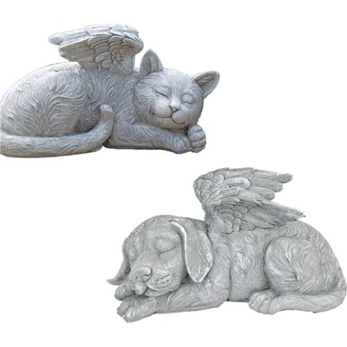 Dog/Cats Angel Pet Memorial Grave Marker Tribute Statue Resin Art Crafts Decorations Ornaments Gifts