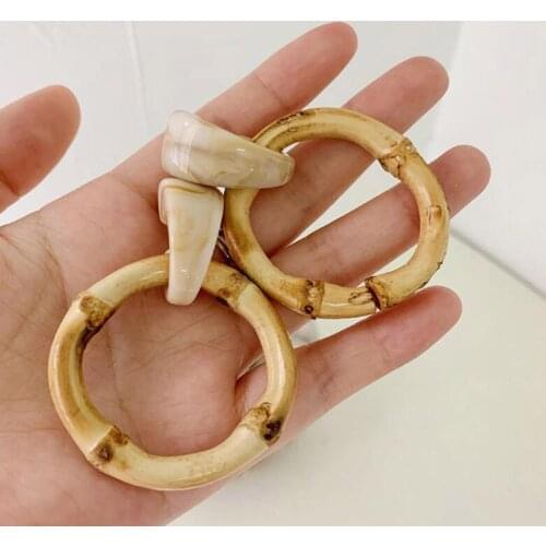 Natural Bamboo Earrings Round Circle Dangle Hoop Earrings Women Fashion Jewelry