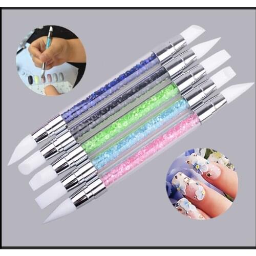 Nail Art Sculpture Pen 2 WAY Carving Pen Silicone Emboss Carving Dotting Manicure Unicorn Brush Holographic Glitter Powder Brush