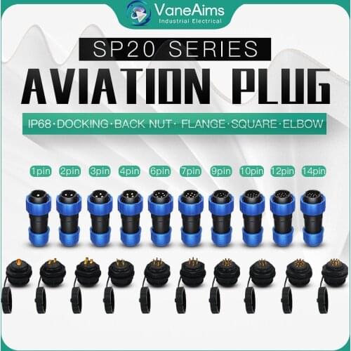 Sp20 2/3/4/5/6/7/8/9/10/11/12 Pin Male + Female 20mm Circular Wire Panel Aviation Connector Socket Industrial Waterproof connect