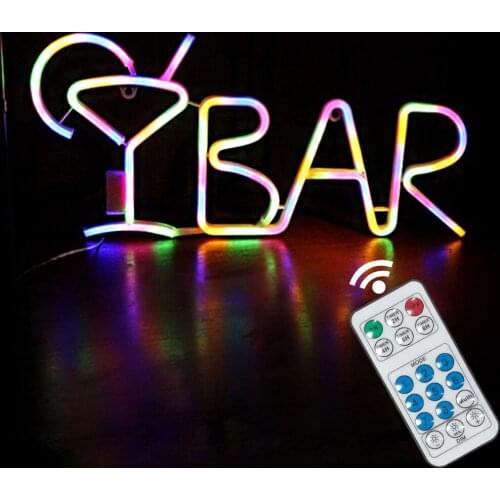 LED Neon BAR Sign Decorative Colorful Illuminated Letter Lights Pre-Lit Home Pub Decor with Remote Control for Wedding Party
