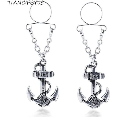 TIANCIFBYJS 1 Pair Steel Dangle Body Nipple Bar Barbell Piercing Shield Rings Rushed Ear Plugs 14G Fake Piercing Jewelry