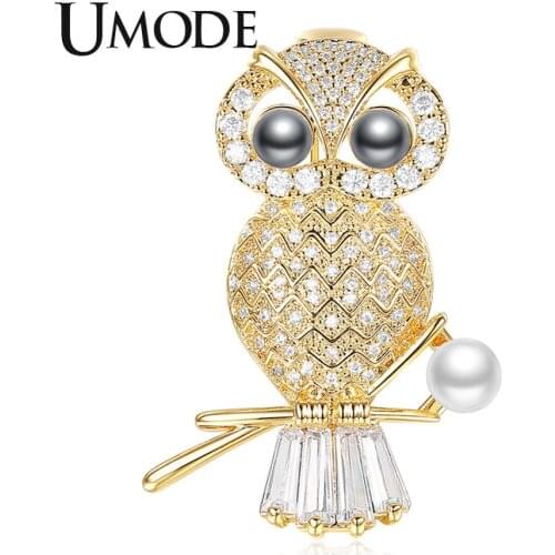 UMODE Fashion Vintage Pearl Pins Owl Brooch for Women Gold Color Brooches Wedding Suits Accessories Party Jewelry Gifts UX0014A