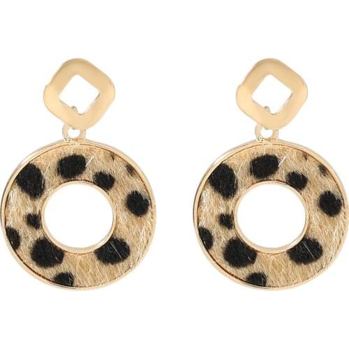New Brown White Geometric Round Drop Earrings Fashion Party Women Leopard Print Long Dangle Earrings Statement Maxi Jewelry
