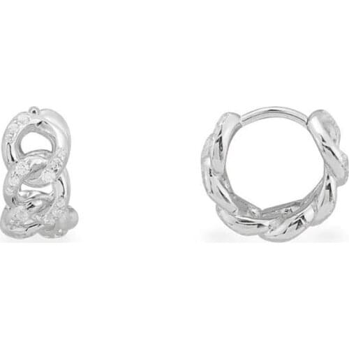 SLJELY Fashion Solid 925 Sterling Silver White Small Chain Link Hoop Earrings Micro AAA Zirconia for Women October New Jewelry