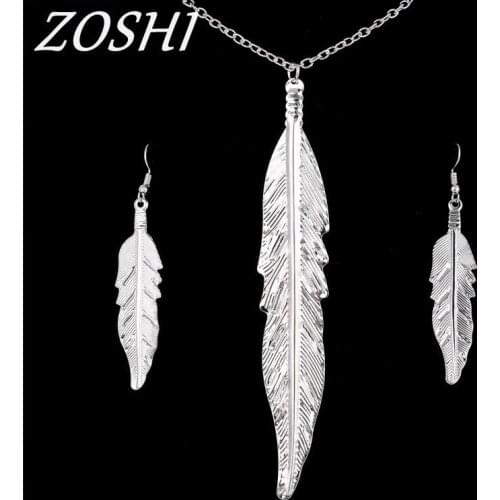 ZOSHI Silver Plated Jewelry set Leaves Pendant Necklace Drop earrings set solid women indian african jewelry sets hot sale