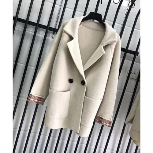 Womens Blend Woolen Coat 2019 New Imitation Wool Double-Sided Outerwear Spring Autumn Fashion Double-Breasted Overcoat A656