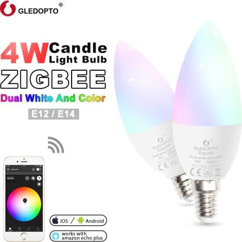 Zigbee RGB+CCT LED 4W Candle Light E12/E14 Ambient Decorative Dimmable Bulb Voice Control Compatible with Amazon Echo Plus AC