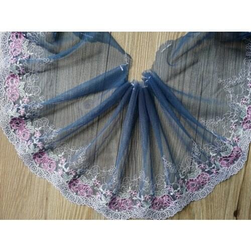 18Yards Dark Blue Pink Floral Embroidered Lace Trim Mesh Tulle Lingerie Underwear Clothes Bra Dress Decor Sewing Flower Fabric