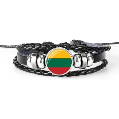 2019 New Fashion Handmade Lithuania Russia Flag Bangle Bracelet for Men and Women Glass Cabochon Leather Bracelet Jewelry Gift