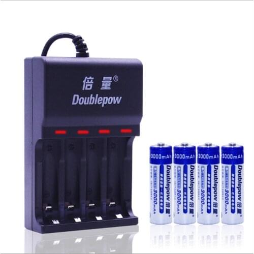 4PCS original 1.2v 3000mAh AA rechargeable battery large capacity NiMH rechargeable battery + 4 slot USB smart charger