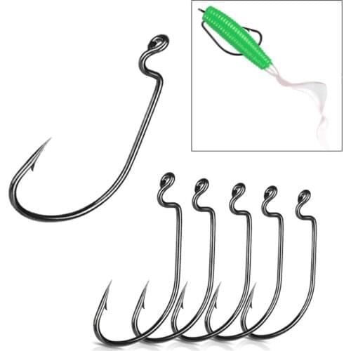 50Pcs/Lot Fishing Soft Worm Hooks High Carbon Steel Wide Super Lock Fishhooks Lure Softjerk Hooks 6#-5/0 Size Fishing Tackle