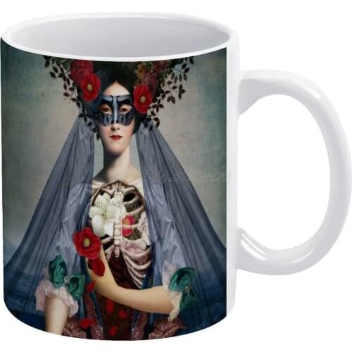 Dia De Los Muertos White Mug White Ceramic Tea Cup Birthday Gift Milk Cups and Mugs Catrin Welz Stein Wilt Stone Collage Vintage