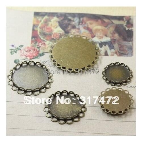 Free shipping!! Copper plating pendant base 14mm double lace Cabochon Setting vintage bronze pendant base setting