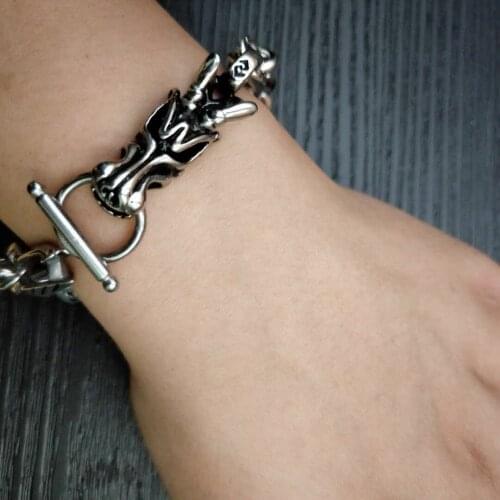 Retro Chinese Style Dragon Bracelet Fashion Punk Domineering Mens Silver Color Bracelet Trend Mens Motorcycle Party Jewelry