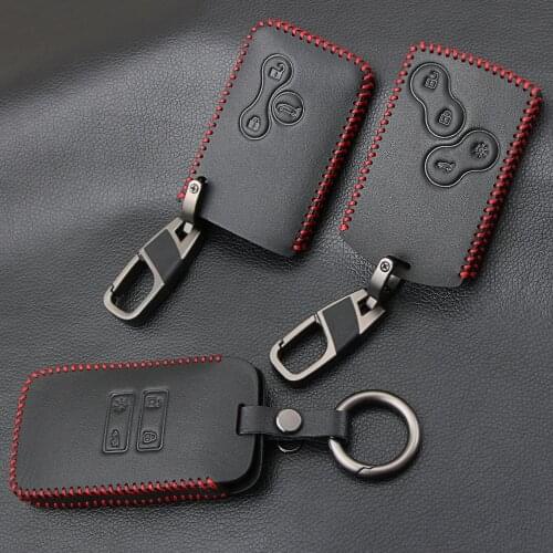 Genuine Leather Car Key Cover Smart Key Case For Renault Clio Logan Megane 2 3 Koleos Scenic Card Key Bag 3/4 Button Key Shell