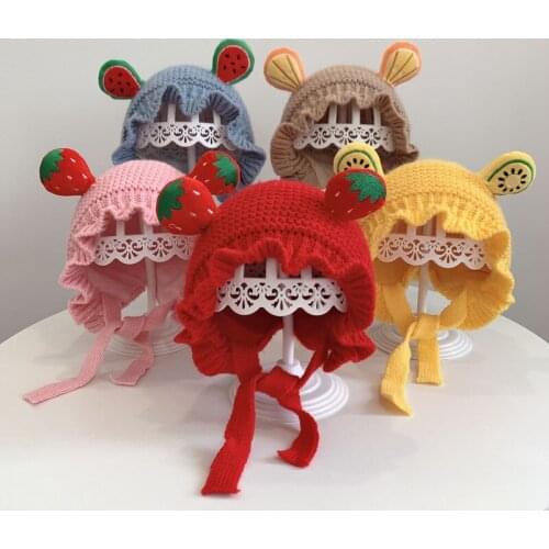 Baby Hats Autumn and Winter New Fruits and Fungus Side Warm Knitted Hats for Girls and Boys with Ear Protection Wool Beanie Hat