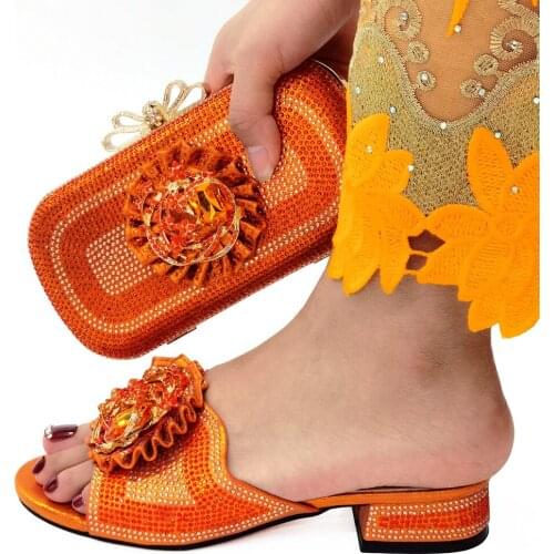 Doershow High Quality African Style Ladies Shoes And Bags Set Latest orange Italian Shoes And Bag Set For Party STX1-13