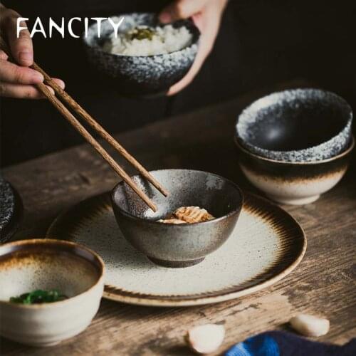 FANCITY Creative Japanese retro rice bowl household eating bowl ceramic soup bowl 4.5 inch Japanese cuisine restaurant tableware