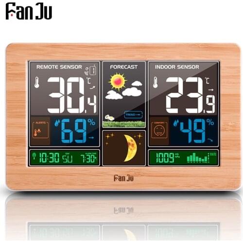 FanJu FJ3378 Weather Station Wall Clock Digital Alarm Table Desk Clock Thermometer Hygrometer Barometer with Wireless Sensor