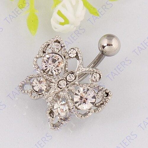 Free shipping Butterfly belly ring body piercing jewelry Retail Navel bar 14G 316L surgical steel bar Nickel-free TAIERS