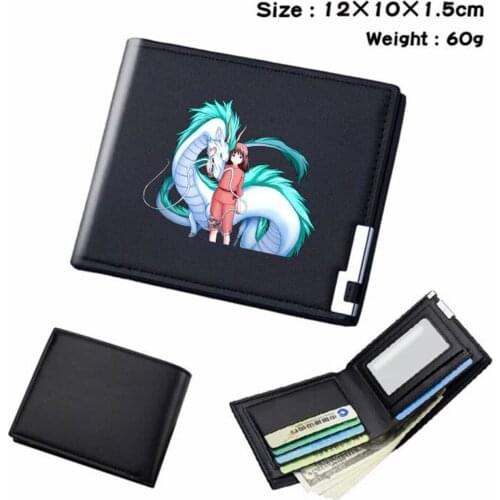 Anime Spirited Away PU Wallet Bifold Teenger Short Casual Card Holder Student Note Compartment Mens Womens Black Wallet