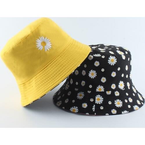 Summer Double-sided Daisies Bucket Hat Men And Women Fashion Cotton Beach Sun Hats Panama Hat outdoor Reversible Fisherman Cap