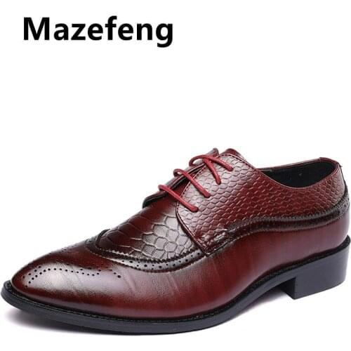 Mazefeng 38-48 Fashion Leather Shoes Men Dress Shoe Pointed Oxfords Shoes for Men Lace Up Designer Luxury Men Formal Shoes 2020
