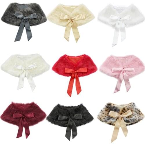 Fur Cape Bolero Kids White Pink Black Red Champagne Grey 9 Colors Wedding Fur Bolero Girls Warm Faux Fur Shawl For Party Prom