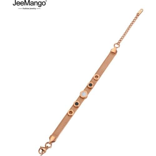 JeeMango Trendy Stainless Steel Acrylic & Shell Roman Numerals Charm Bracelets For Women Bohemia Chain Link Jewelry JB20093