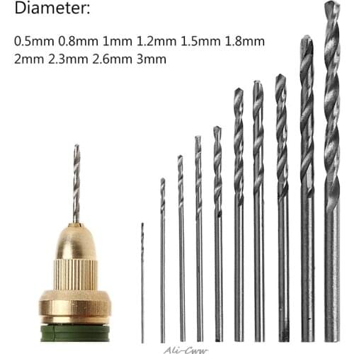 10Pcs HSS White Steel Twist Drill Bit Set 0.5-3mm For Electric Grinding Drilling