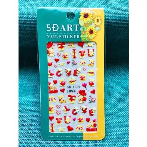 5D Nail Sticker Anaglyph Effect Bear Sweet Love Heart Nail Art Decorations LOVE YOU Letter Nailart Adhesive Manicure Accessories