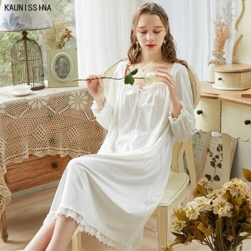 Vintage Princess Nightgown Cotton Sleepwear Womens Long Nightgowns Loose Lace Nightwear Summer Autumn Elegant Home Wear Dress