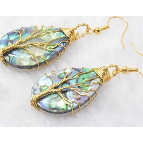 New Classic Retro Style Natural Abalone Shell Water Drop Shape Pendant Earrings Wire Wrap Eardrop Accessories Holiday Gift Y666