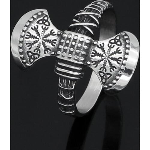 Nrodic viking Vegvisir Compass axe odin symbol stainless steel ring