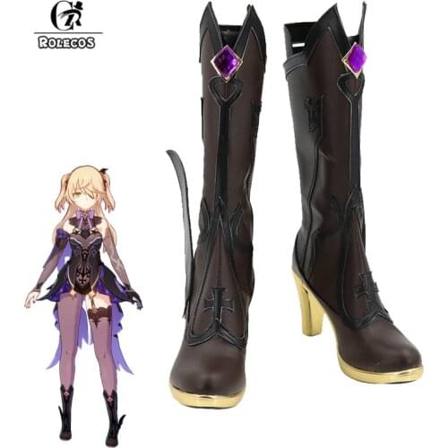 ROLECOS Genshin Impact Fischl Cosplay Shoes Game Genshin Impact Fischl Cosplay Shoes Women Black Boots Shoes High Boots Heels