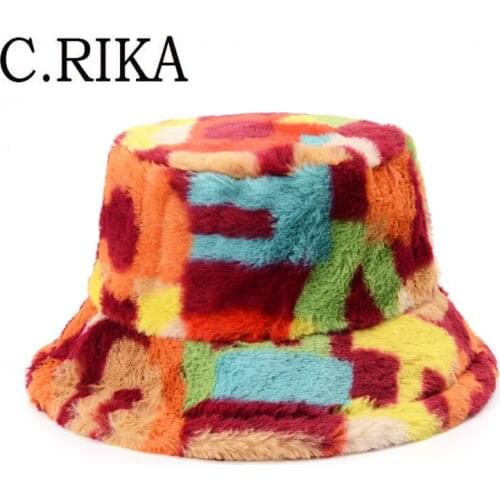 Autumn Winter Letter Faux Fur Bucket Hats Women Fashion Warm Soft Velvet Fisherman Hat Ladies Girl Outdoor Travel Sun Hat Panama