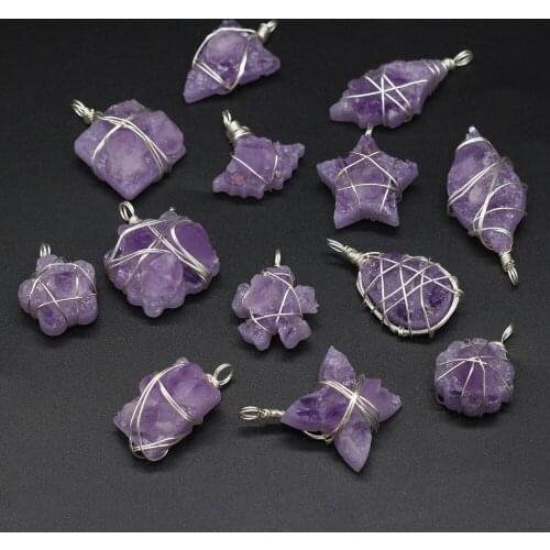 Natural Druzy Pendants Sliver Color Wire Wrap Gem Amethysts for Trendy Jewelry Making Women Earring Necklace Gifts