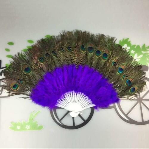 Retro Portable Peacock Fan Plastic Bamboo Wedding Dancing Folding Hand Fan Elegant Large Feather Fan Home Decor Crafts