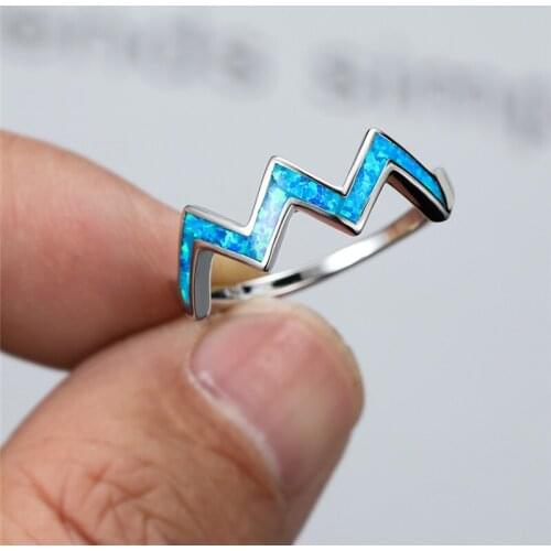 Simple Fashion Wave Bridal Engagement Ring Vintage Female Blue White Opal Ring Classic Silver Color Thin Wedding Rings For Women