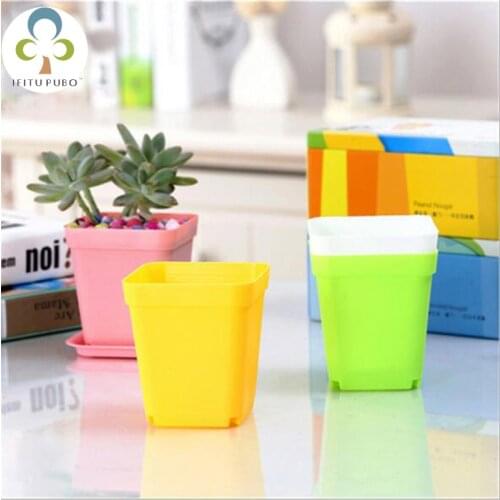 10pcs Colorful plastic flower pots square flower plate plant pots creative home lazy flower supplies LYQ