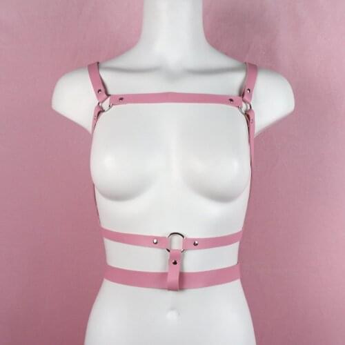 Pink PU Leather Women Body Harness Sword Belt Suspender Gothic Bondage Bra Cage Punk Garter Rave Clothes Festival Accessories