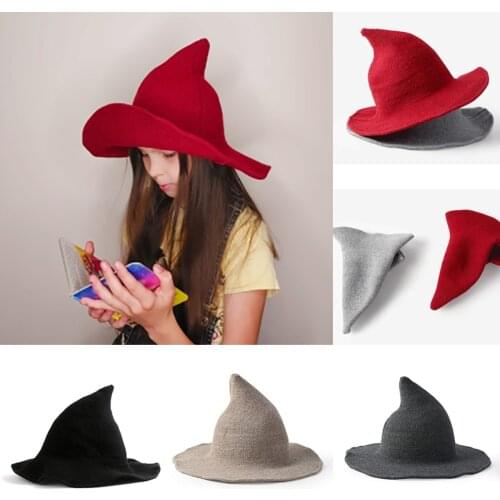 Witch Hat Men and Women Woolen Knitted Hat Fashion Solid Color Hat Brim Hat Girlfriend Gift Variety of Party Hats Wizard Hat