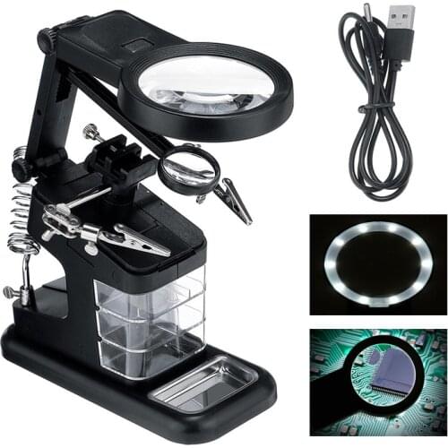 Welding Magnifying Glass LED Light 3X/4.5X/25X Lens Auxiliary Clip Loupe Desktop Magnifier Third Hand Solder Stand Repair Tool