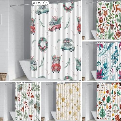Pine Branches Shower Curtain Red Car Fabric Bathtub Screen Printed Curtain Christmas Decoration Home Bathroom Accessories