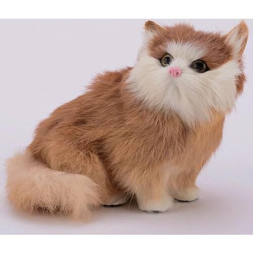 Yellow simulation cat plastic&fur cute sitting cat model gift about 15x9x13cm a56